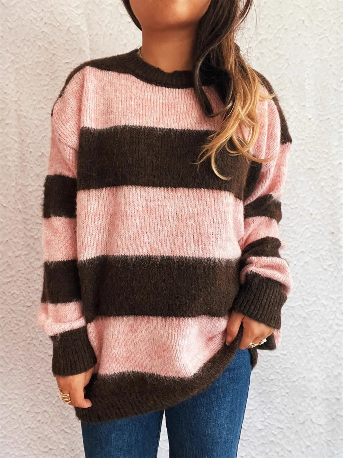 Striped Contrast Long Sleeve Sweater
