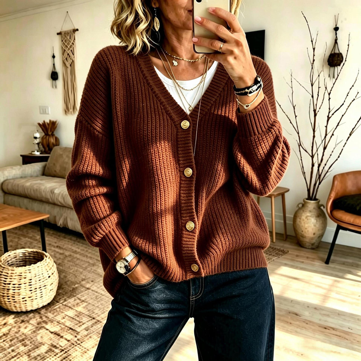 Women's V-neck Knitted Cardigan Sweater Coat