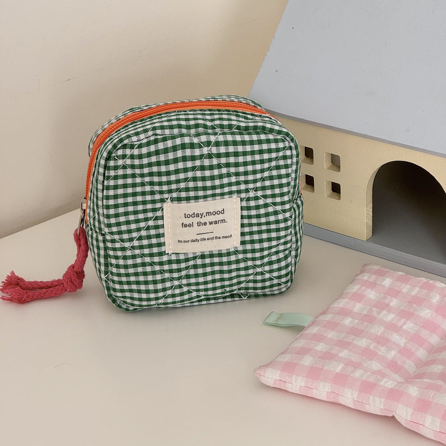 Portable Canvas Plaid Coin Purse