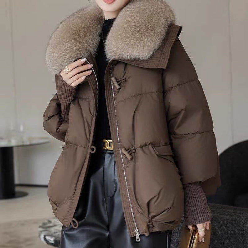 Chaqueta de plumón de algodón para mujer, corta, con cuello de piel, abrigo grueso, ropa de invierno