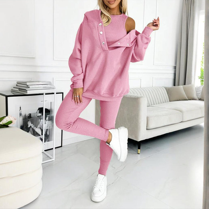 Conjunto de tres piezas de color liso para mujer