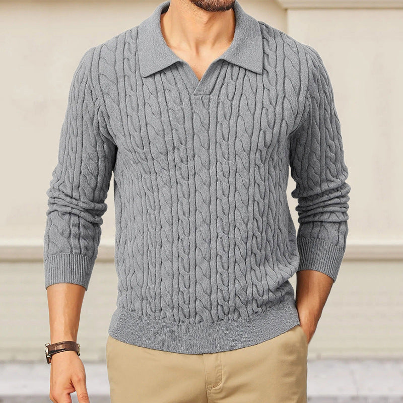 Knitted Long-Sleeve Cable-Knit Sweater For Men