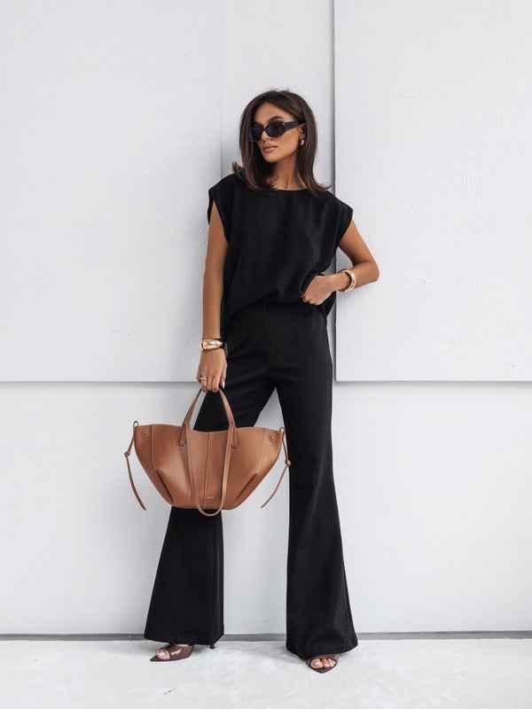 Women's 2 Piece Casual Set Short Sleeve T-Shirt Vest Loose Wide Leg Pants Seasonal Comfort