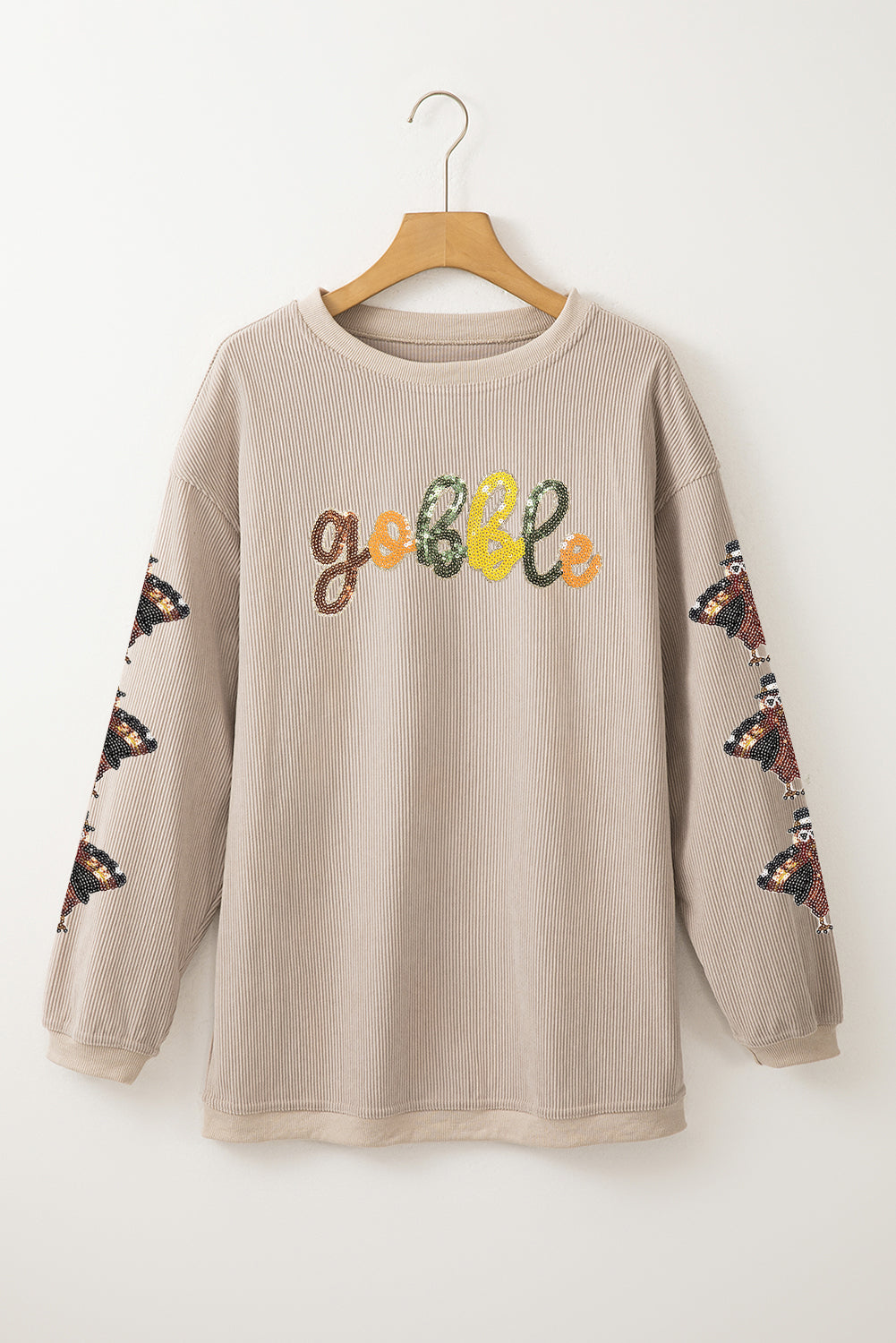 Sudadera Ancha con Lentejuelas y Parches de Pavo en Gris Humo