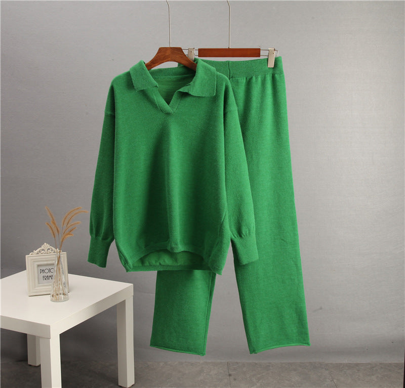 Conjunto de suéter con solapa de color liso para mujer