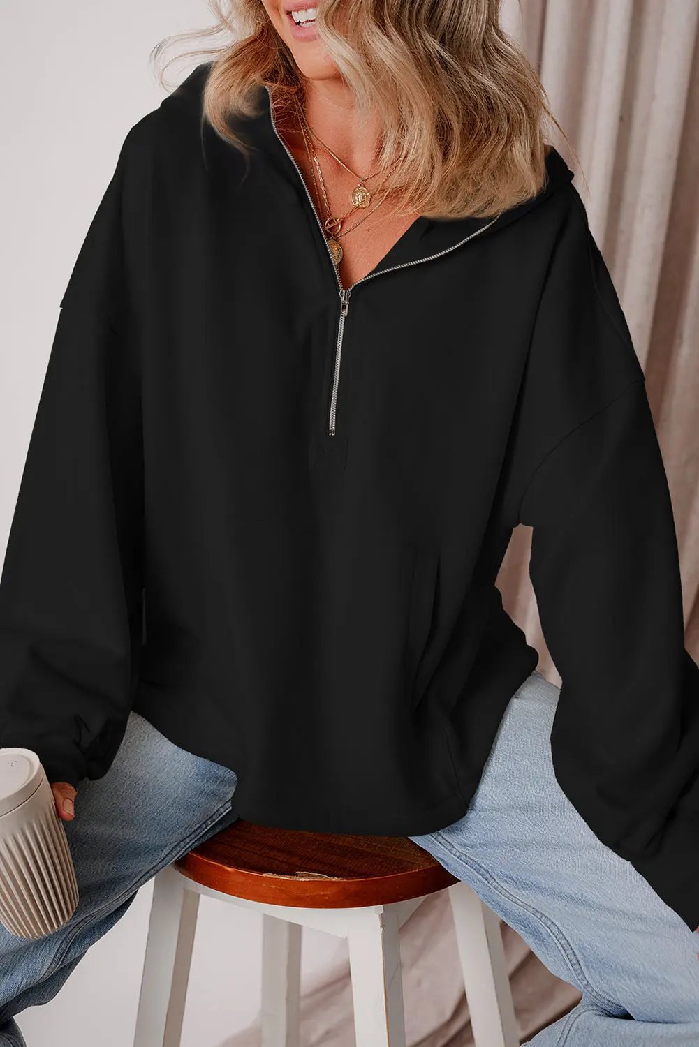 Women's Hoodie - Half Zip Fleece - Cozy Daily Pullover