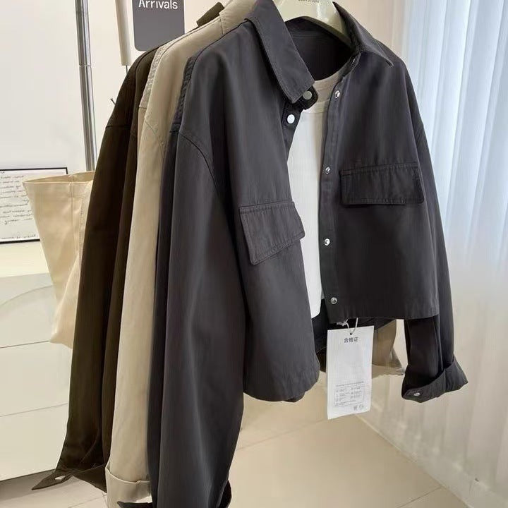 Turn Down Collar Loose Fit Jacket Top For Women