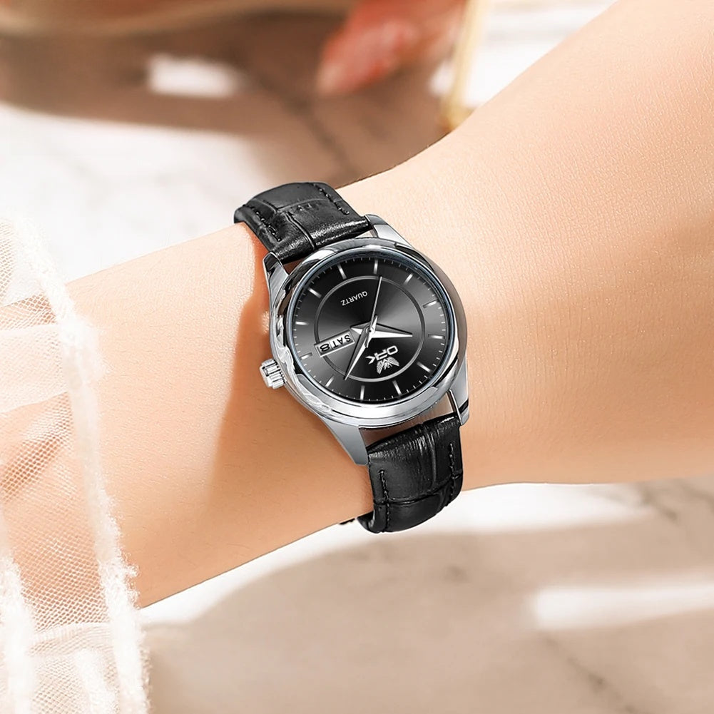 Women's 28mm Day-Date Quartz Watch, Crocodile-Embossed Leather
