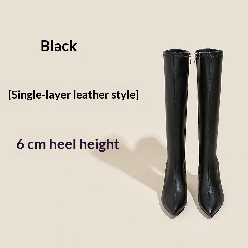 Beige Genuine Leather Pointed Toe Stiletto Ankle Boots - Women's Slim Fit High Heel Side Zipper Autumn Winter Footwear