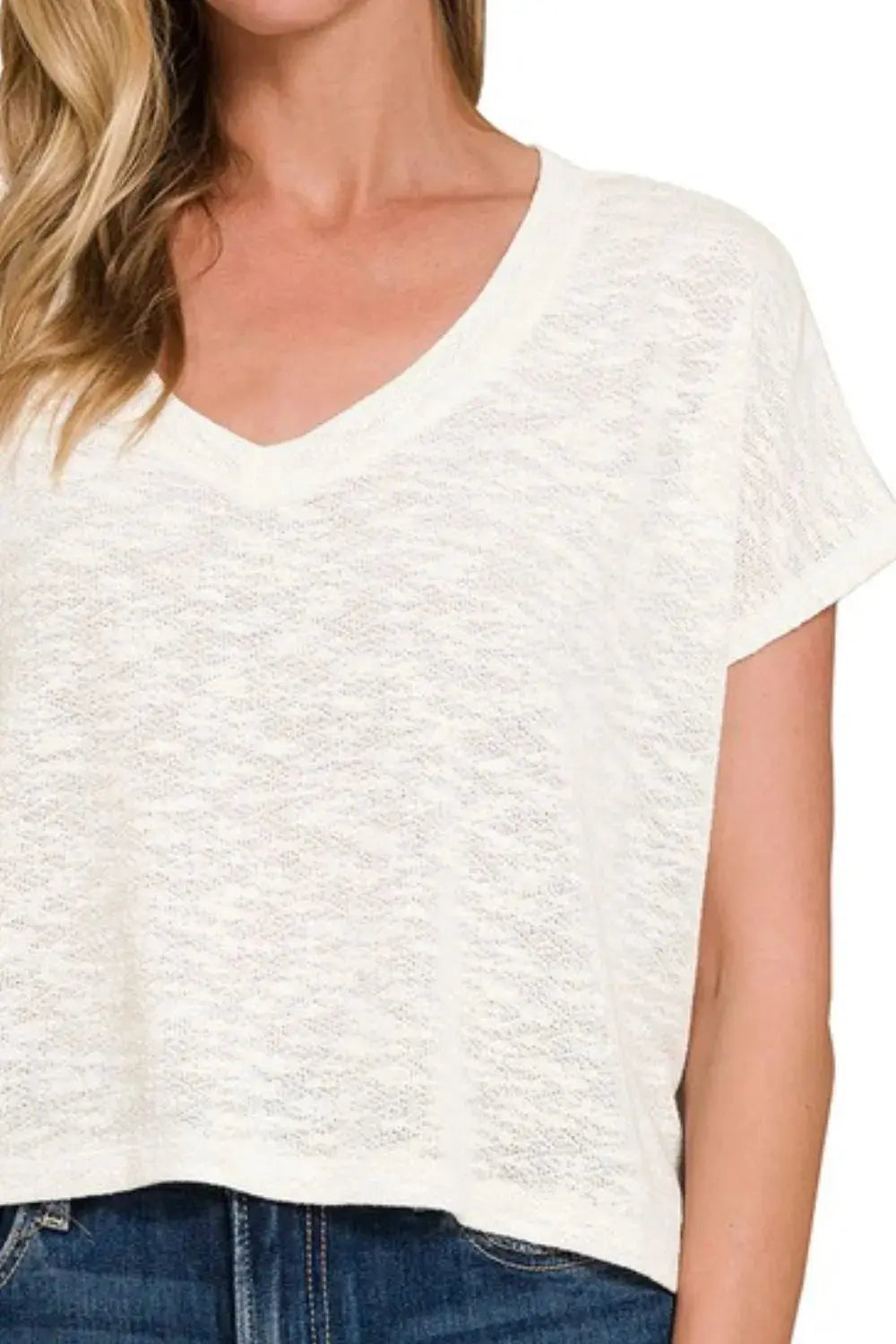 Women's V-Neck Crop Top Women's V-Neck Top - Soft & Comfy Hacci - Casual Crop Tee
