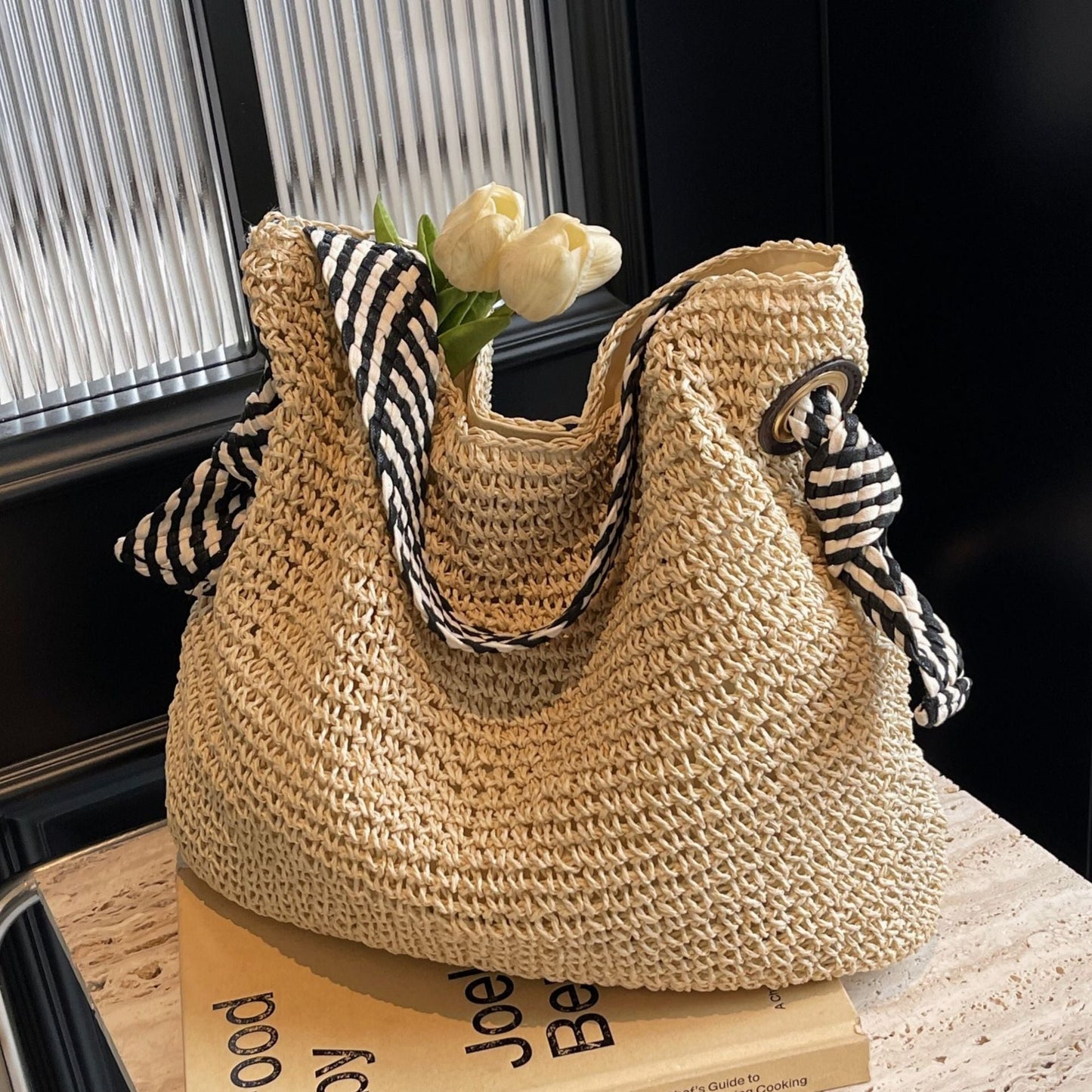 Women's Large Capacity Straw Vacation Shoulder Bag Travel Bag