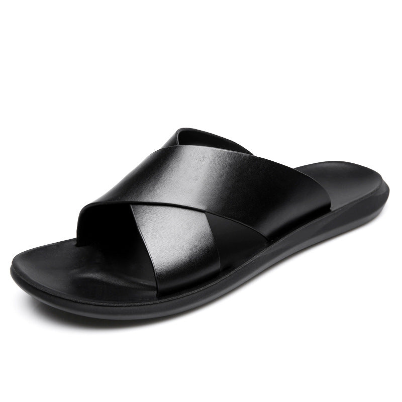 New Wholesale Leather Slippers For Men, Indoor And Outdoor Soft Leather Trendy Men's Sandals, Non-slip Slip-on Men's Beach Shoes