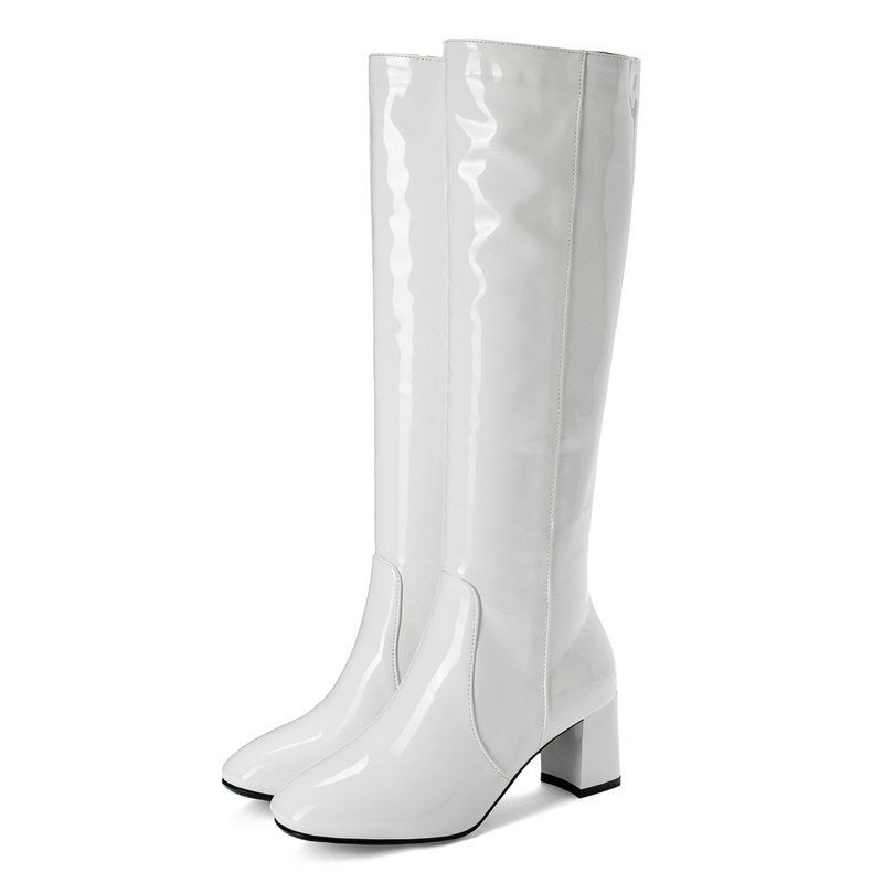 Plus Size Patent Leather High-Heel Long Boots