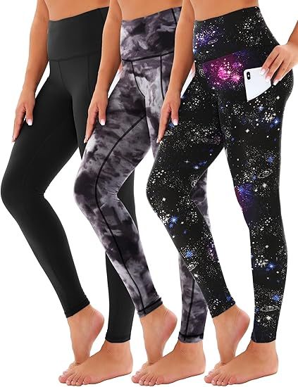 Pantalones de yoga capri de talle alto con bolsillos diagonales, paquete de 3