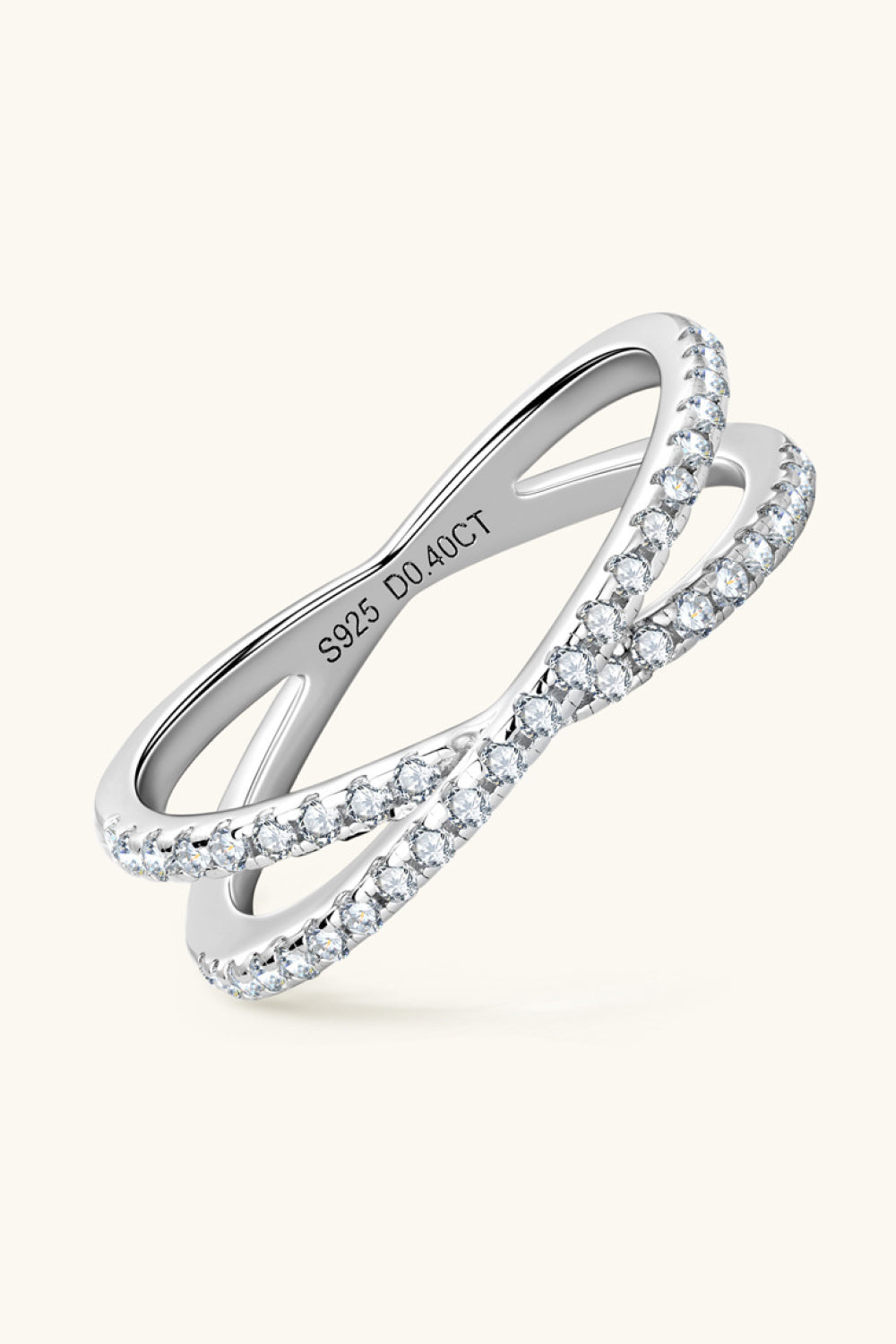 Anillo Moissanita Plata de Ley 925 Entrecruzado