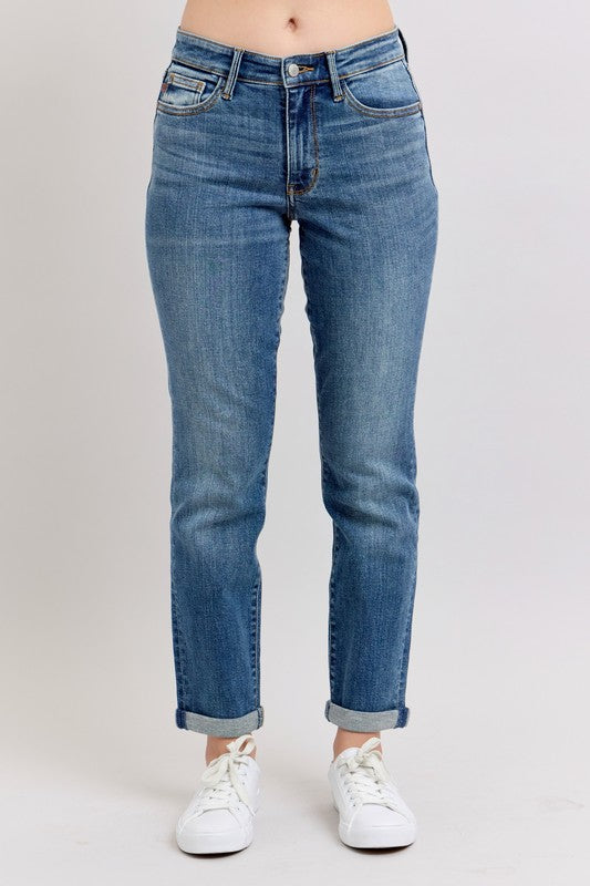 Jeans Judy Blue Skinny de tiro medio con puños y bolsillos, tallas grandes