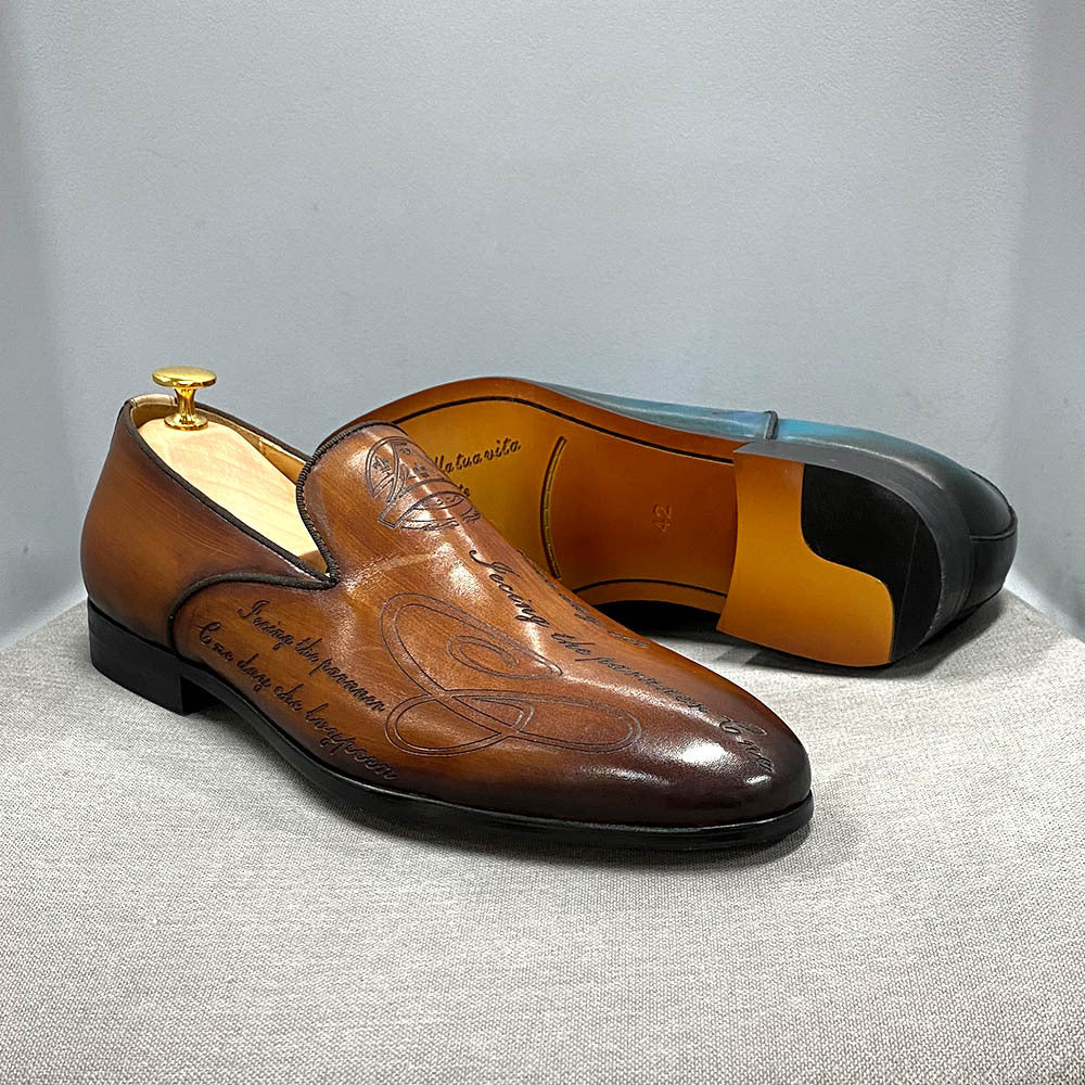 Italian Style Hand-painted Letters Men's Leather Dress Shoes Casual Shoes