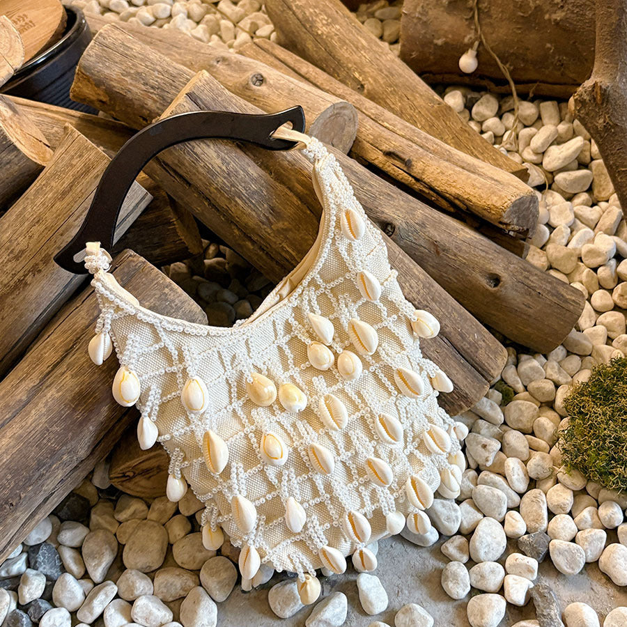 French Chictastic Cloud Shell Beaded Cream Handbag