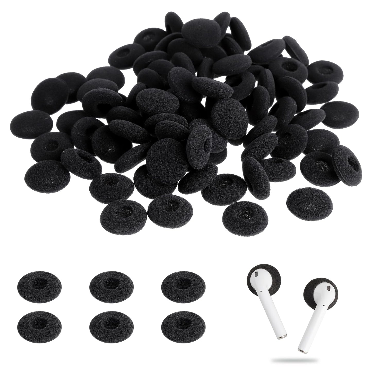 LLMSIX 100PCS Foam Earphone Earbud Soft Earphone Ear Buds Tips Earbud Noise Isolation Cover Caps Replacement Sponge Covers for Earphone Diameter 18MM (Black)