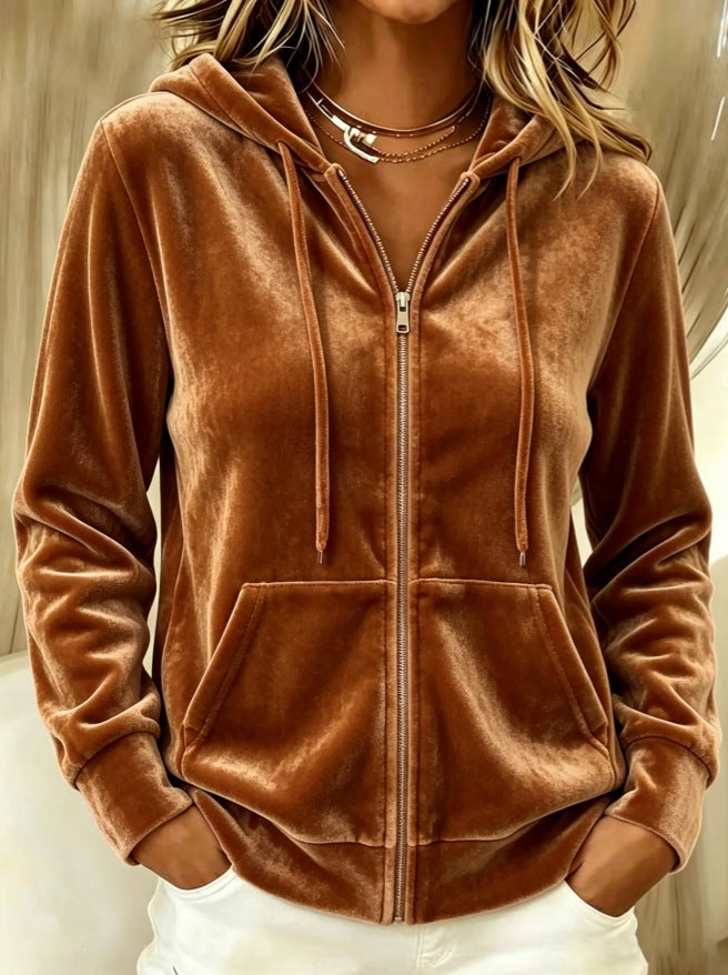 Solid Color Hoodie With Drawstrings Long-sleeve Zipper Sweater