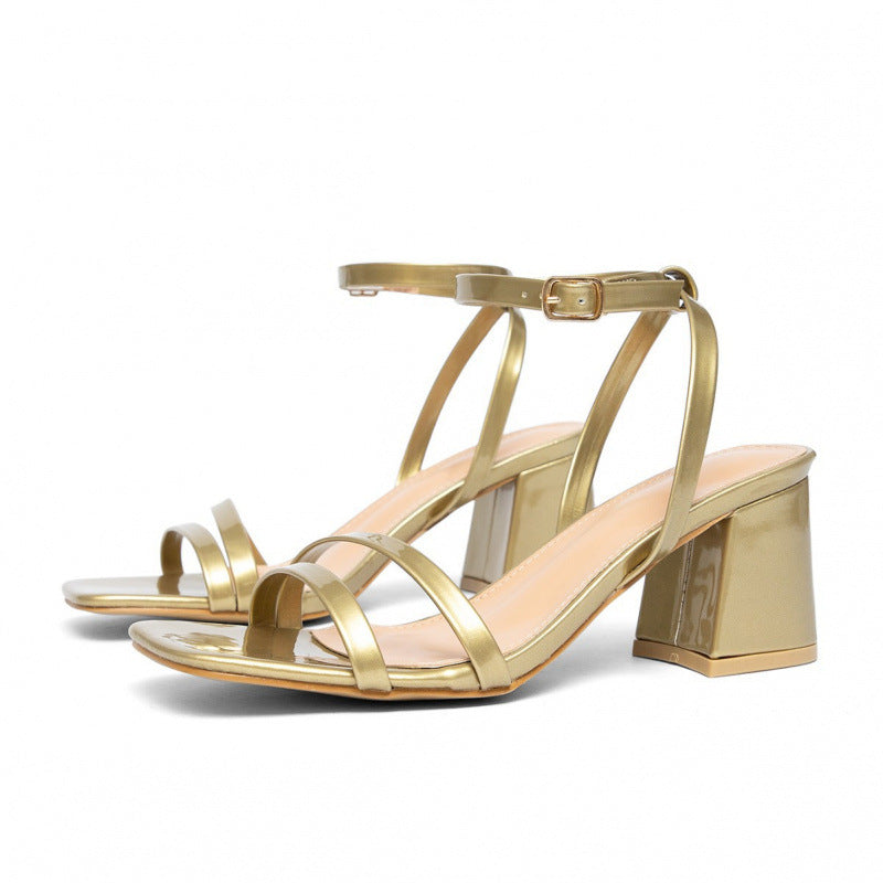 Womens Chunky-heeled Soft Single-strap Buckle Shoes