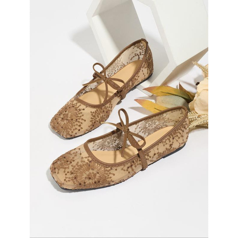 Flat Lace Mesh Breathable Mary Jane Evening Shoes