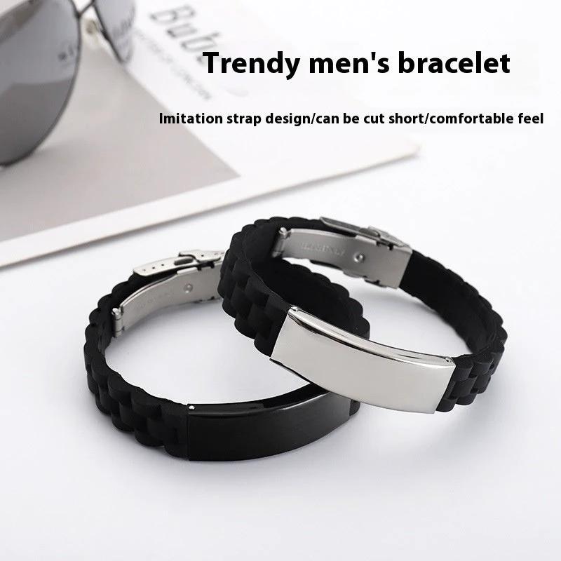 Men's Silicone Simple Laser Sculpture Stainless Steel Bracelet