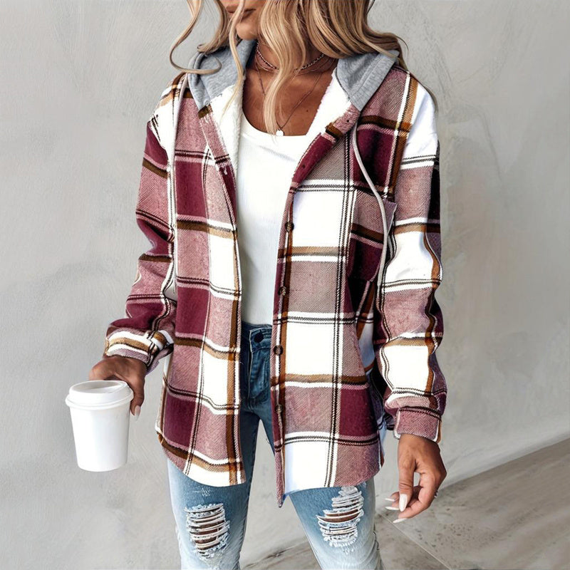 Camisa con capucha y cordón a cuadros