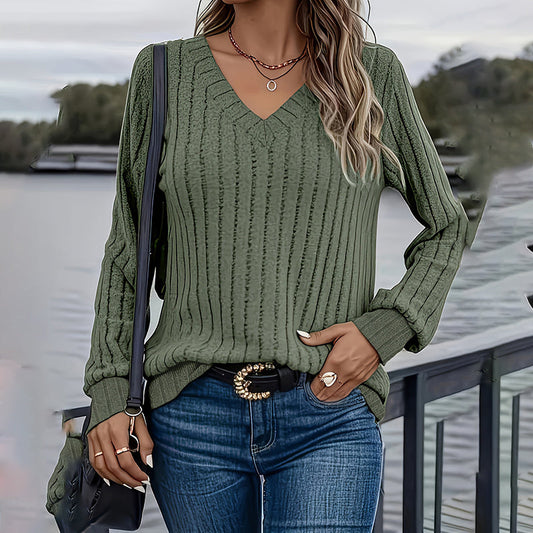 Camisas Blusas de Manga Larga para Mujer con Blusas Básicas de Punto Acanalado