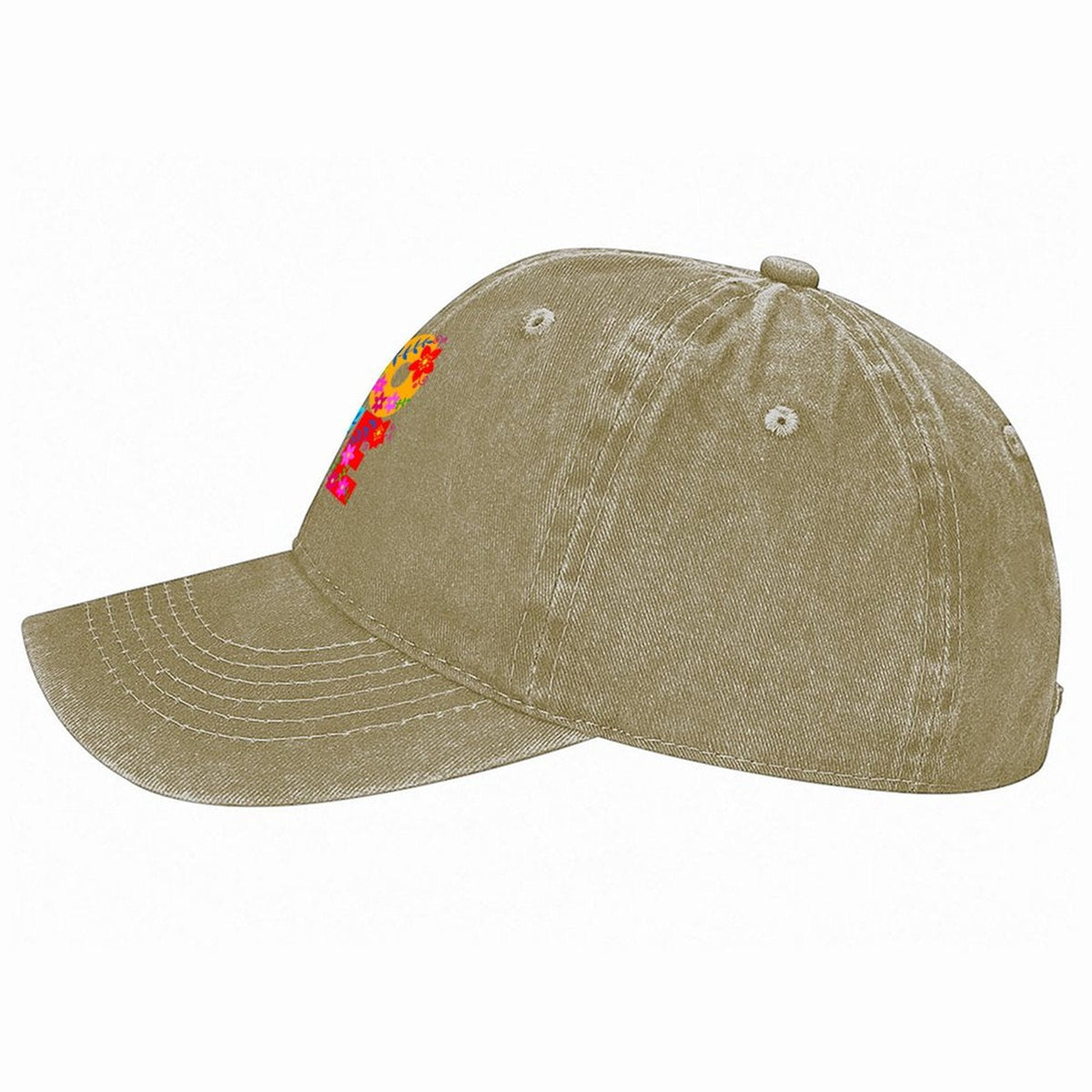 Floral LOVE Cotton Vintage Washed Denim Baseball Cap (Front Printing)