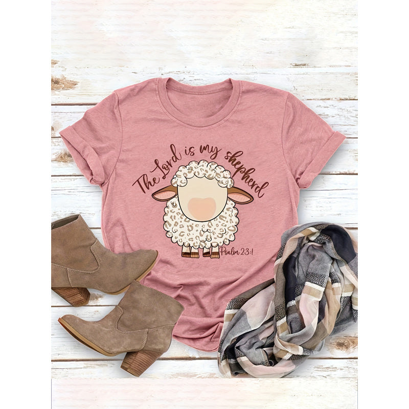 Camiseta de manga corta con estampado gráfico y cuello redondo para mujer