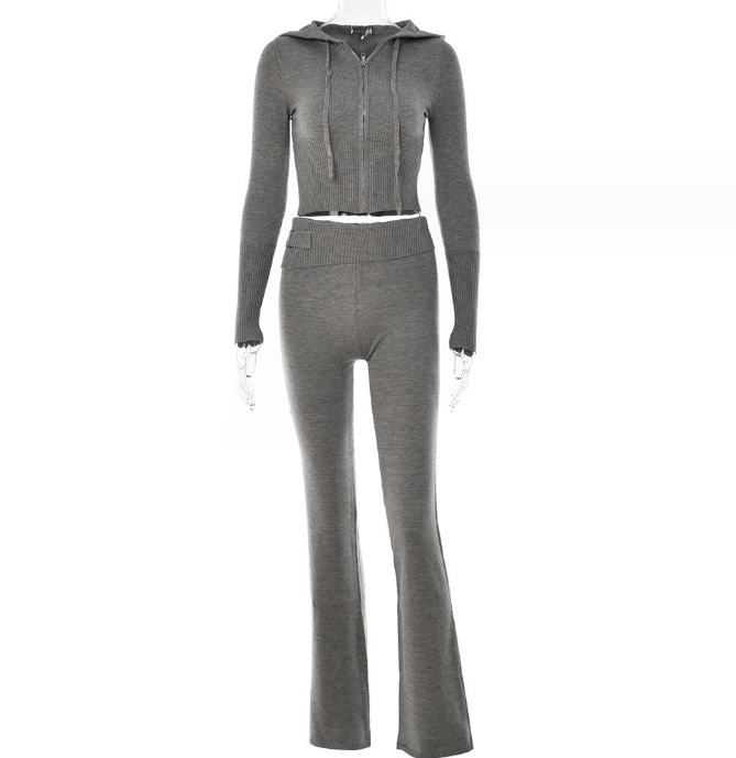 Conjunto de suéter de manga larga y pantalón largo de tiro alto