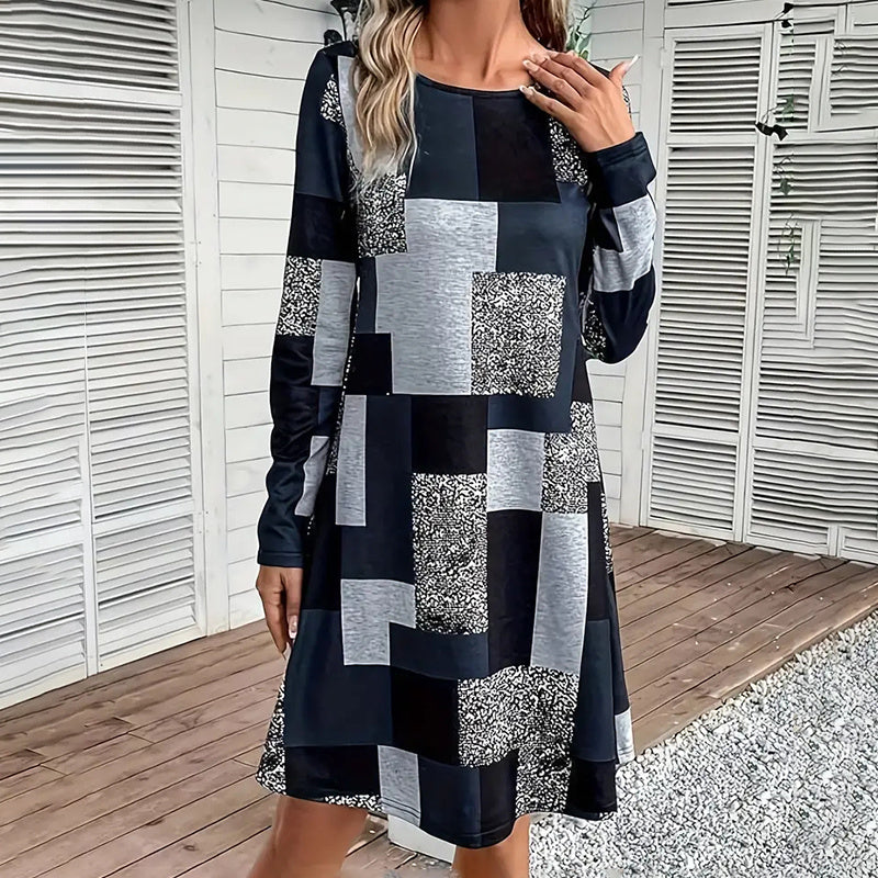 Vestido de manga larga con cuello redondo para mujer