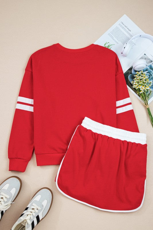 Conjunto de jersey y minifalda Varsity Stripe