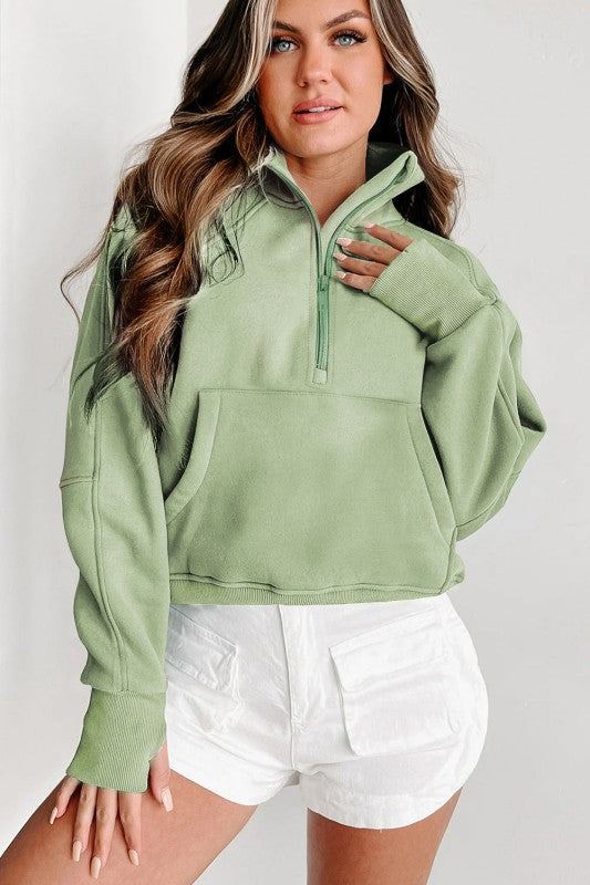 Sudadera de cuello medio con cremallera y forro polar liso
