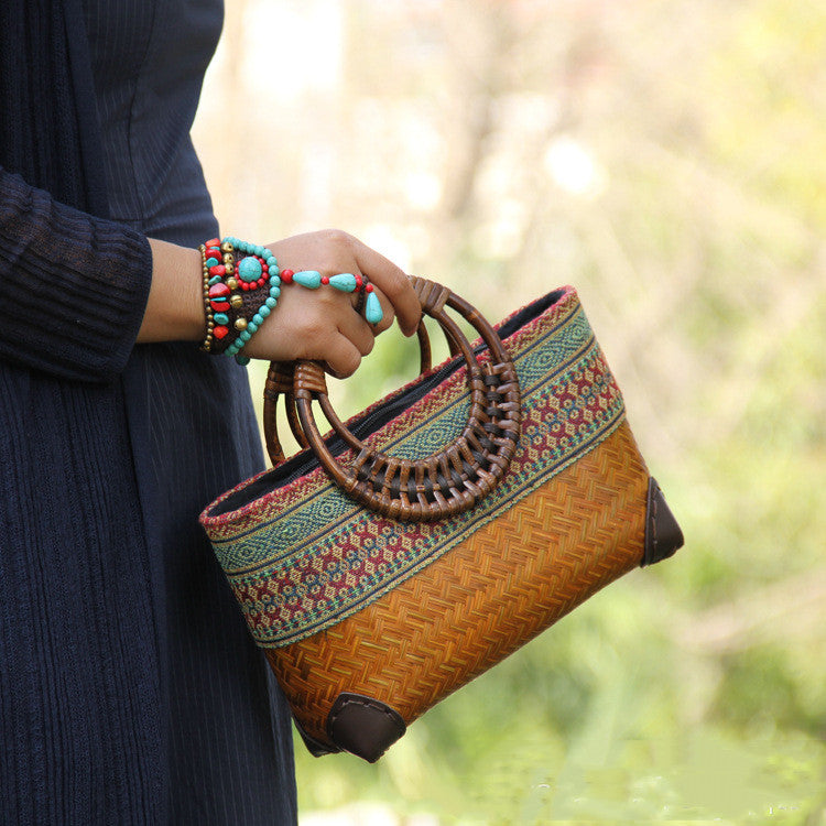 Women's Ethnic Style Bamboo Woven Handbag