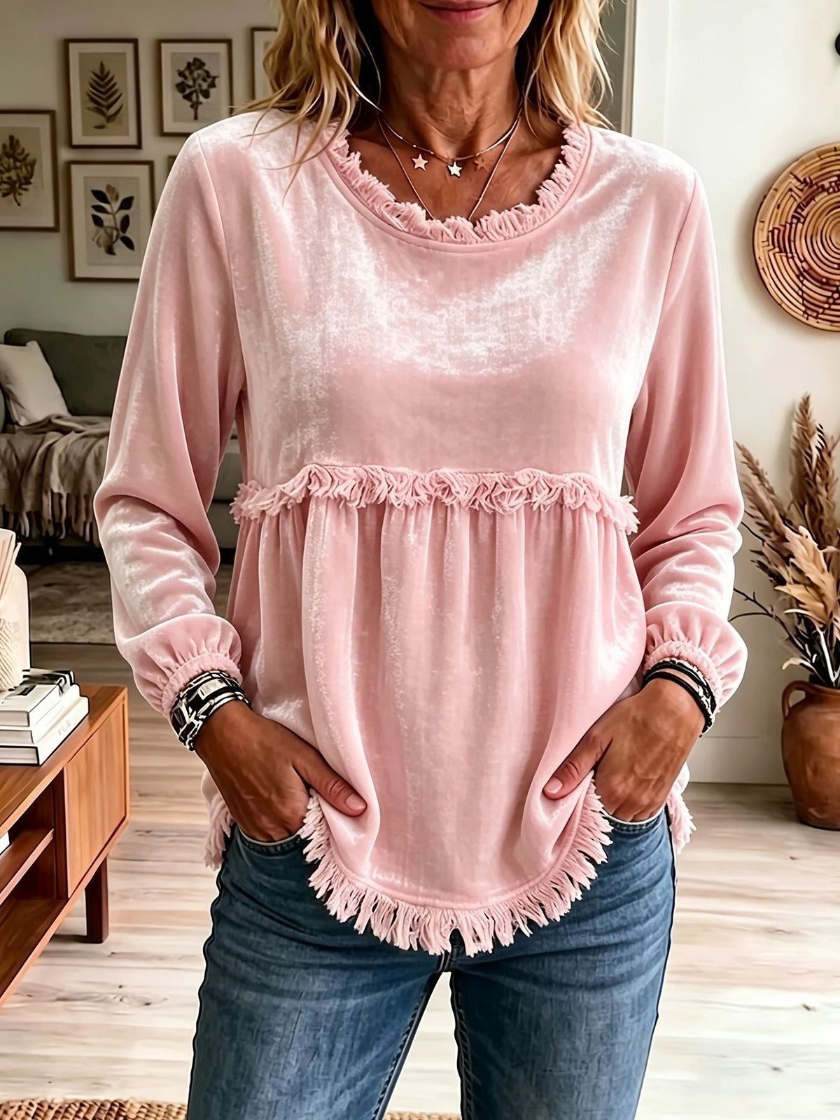 Fashionable Loose-Fit Lace-Patchwork Womens Top