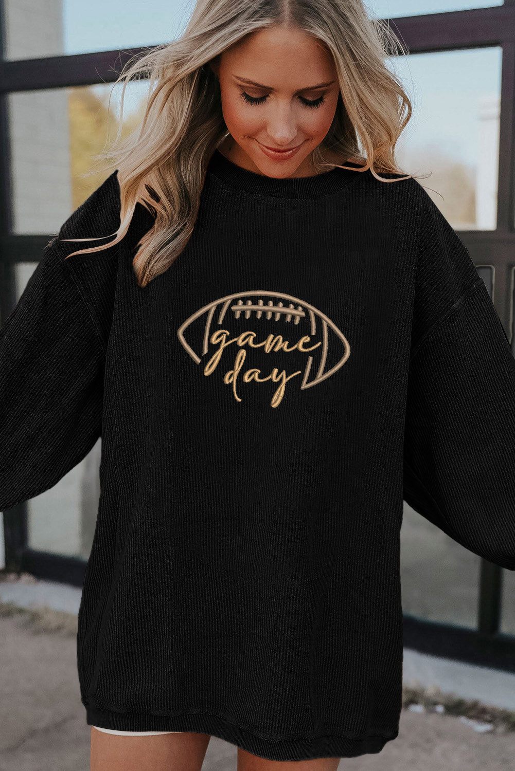 Sudadera gruesa bordada de fútbol negro para el día del partido