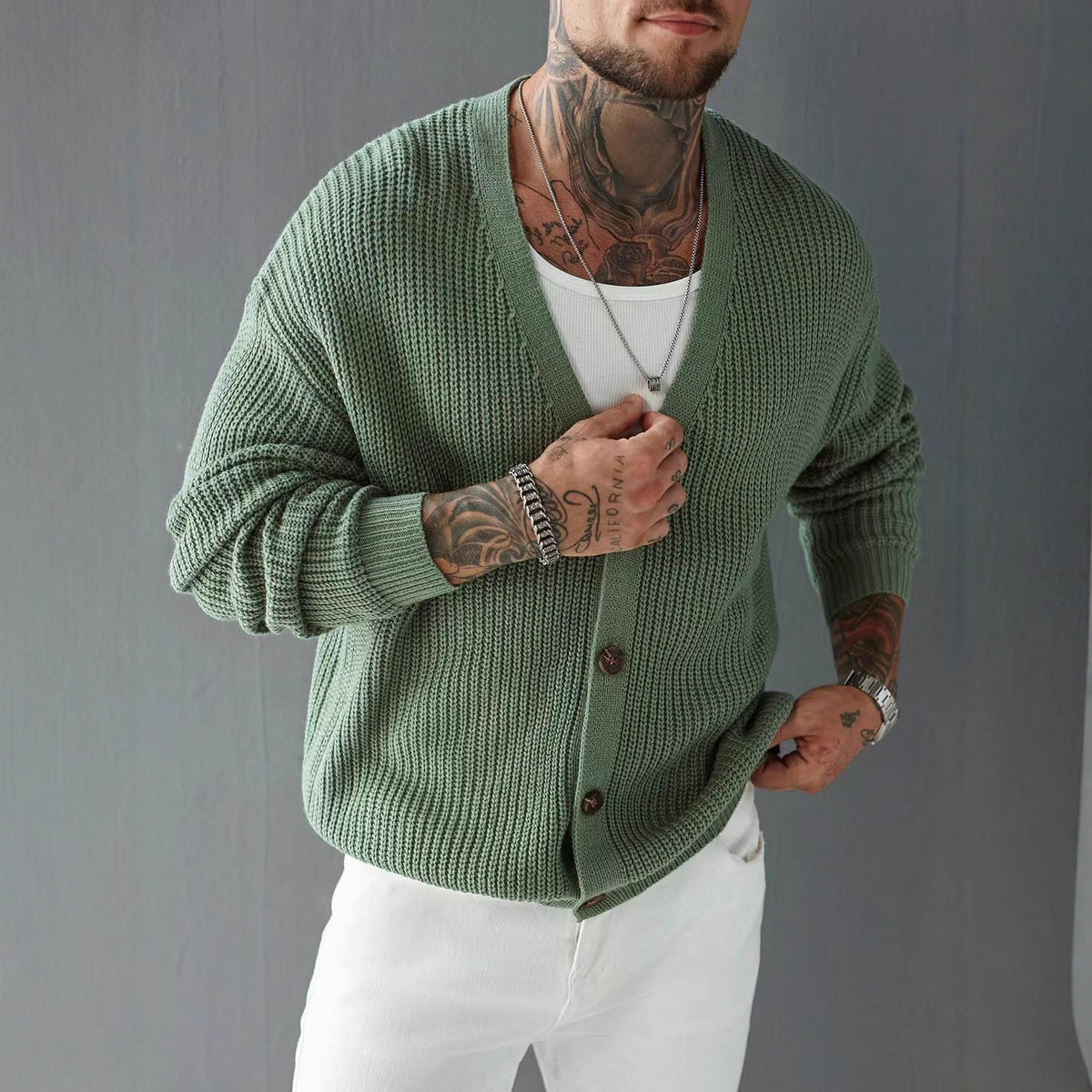 Casual Versatile Cardigan Deep V-neck Single-breasted Knit Top Innerwear And Outerwear Sweater