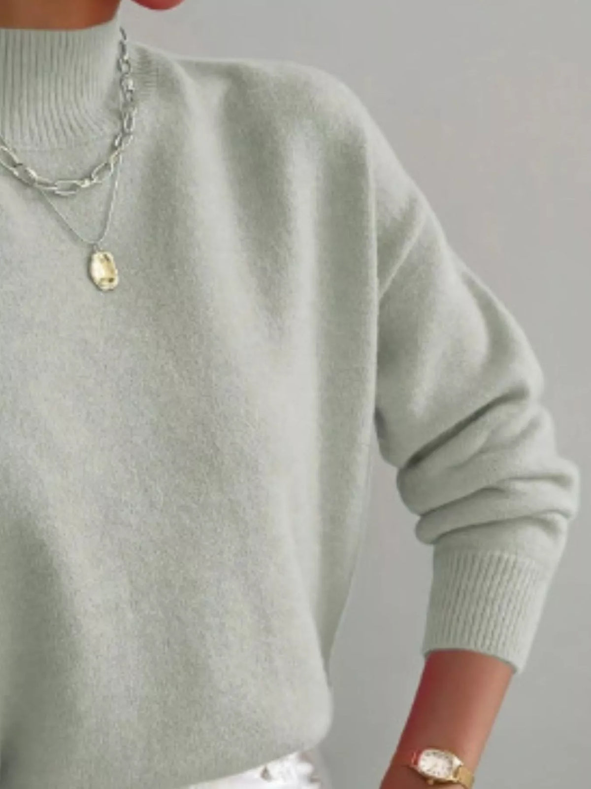 Mock Neck Dropped Shoulder Sweater