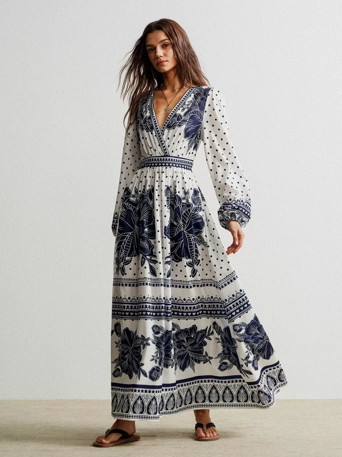 Floral Print Long Sleeve Maxi Dress