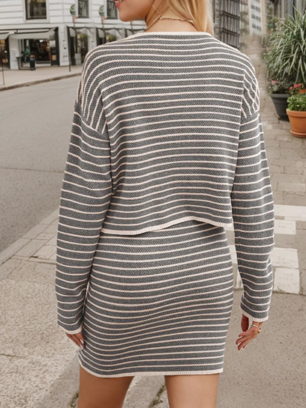 Striped Long Sleeve Top and Skirt Set See size chart under “more details”
