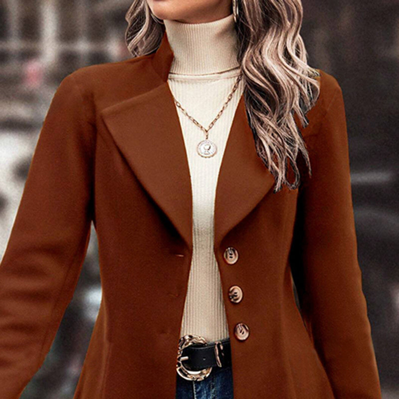Abrigo de invierno para mujer — Cuello con solapas, cruzado, gabán largo