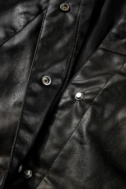 Faux Leather Button-Front Boxy Jacket See size chart under “more details”