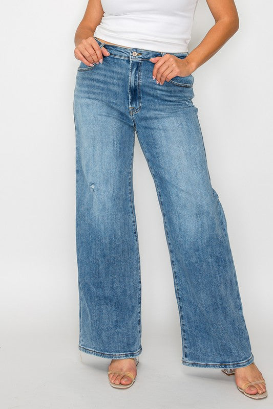 Jeans bytos de tiro alto de pierna ancha con bolsillos