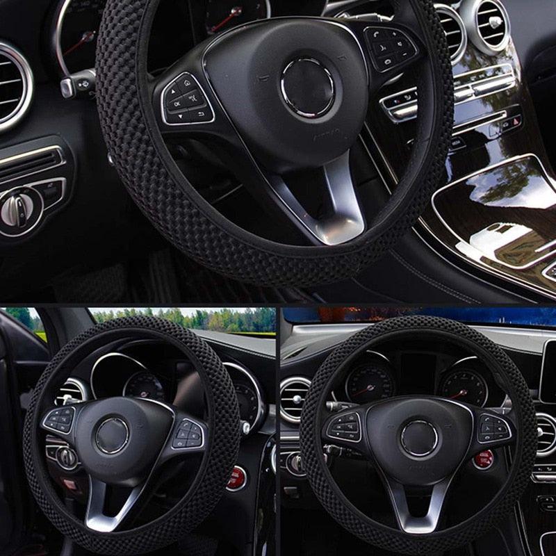 1Pcs Ice Silk Steering Wheel Cover Non-Slip Car Wheel Cover Protector Breathable Microfiber Universal For Leather Viscose, Breathable, Anti-Slip Steering Wheel Cover Wear-resistant Anti-slip Car Accessories Black Red Rose Gray Beige Purple