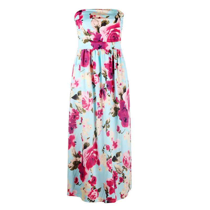 Vestido largo sin tirantes estampado de moda para mujer