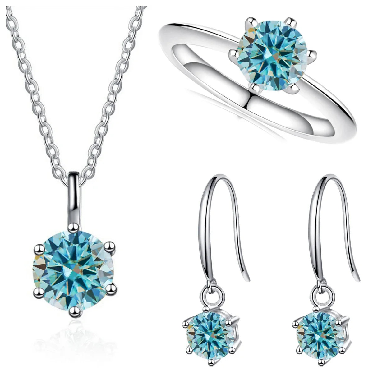 2.5ct Solitaire Moissanite 925 Sterling Silver Necklace Earrings Ring Set