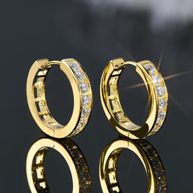 Moissanite Channel-Style Huggie Hoop Earrings in Silver