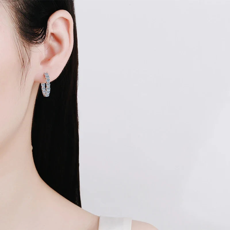 Round Moissanite Hoop Earrings in Sterling Silver